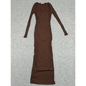Reformation Dress Womens Medium Brown Ribbed Knit Long Sleeve Bodycon Maxi USA